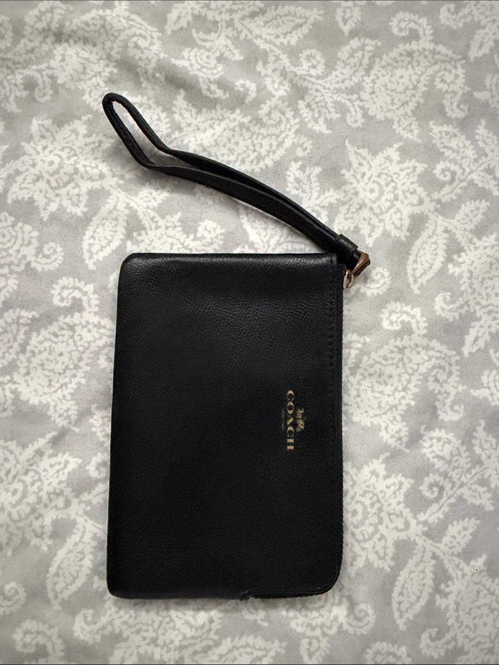 Coach Black Leather Wristlet with Gold Logo